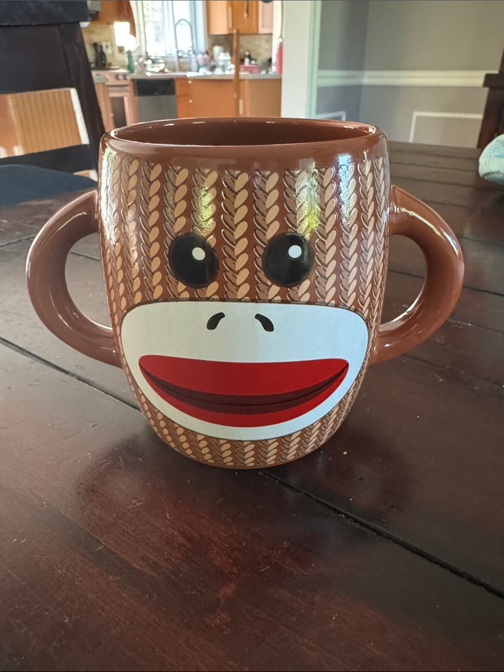 Sock Monkey mug by GALERIE Double handles Ceramic 16 oz 2 sided